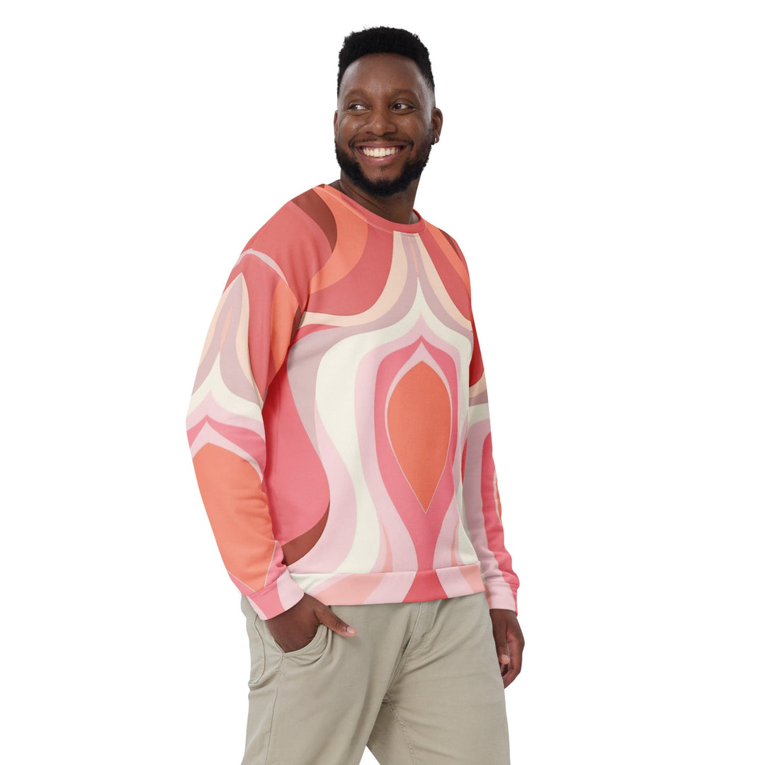 Graphic Sweatshirt for Men - Pink White Boho Swirl Lines - Mens/Sweatshirts/AOP