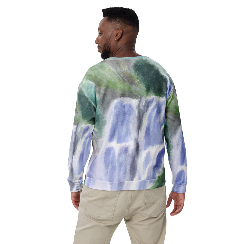 Graphic Sweatshirt for Men Purple Watercolor Waterfall Green - Mens