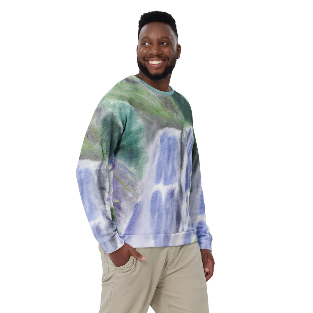 Graphic Sweatshirt for Men Purple Watercolor Waterfall Green - Mens