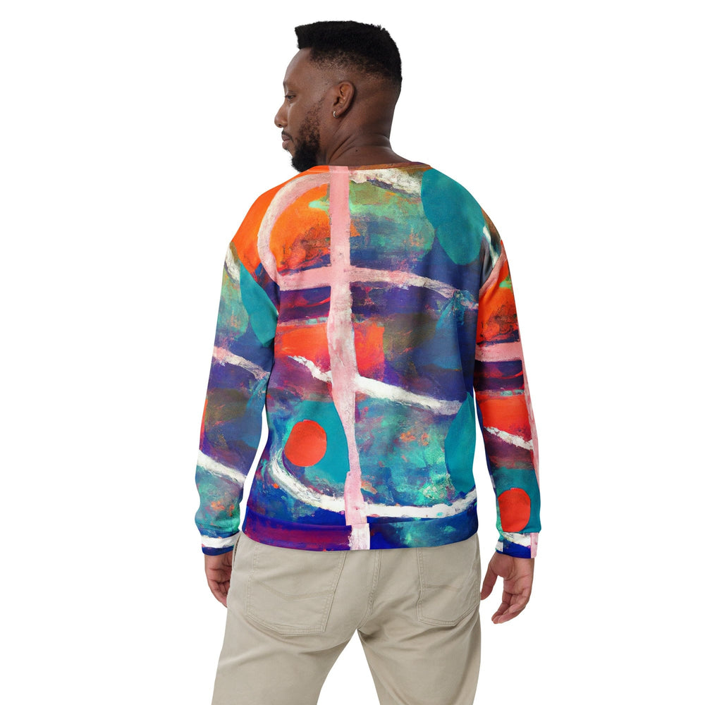 Graphic Sweatshirt for Men Red Blue Multicolor Abstract Print - Mens