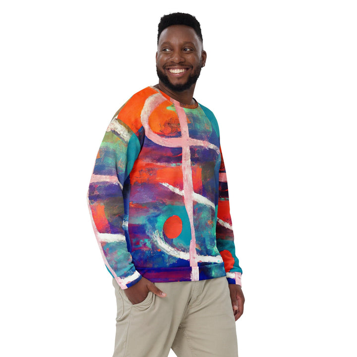 Graphic Sweatshirt for Men Red Blue Multicolor Abstract Print - Mens