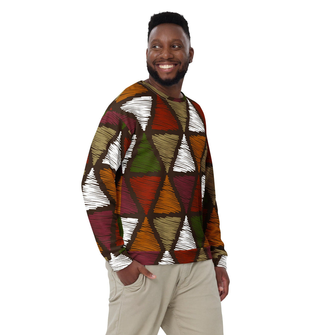 Graphic Sweatshirt for Men Red Green Geometric Lines - Mens | Sweatshirts | AOP