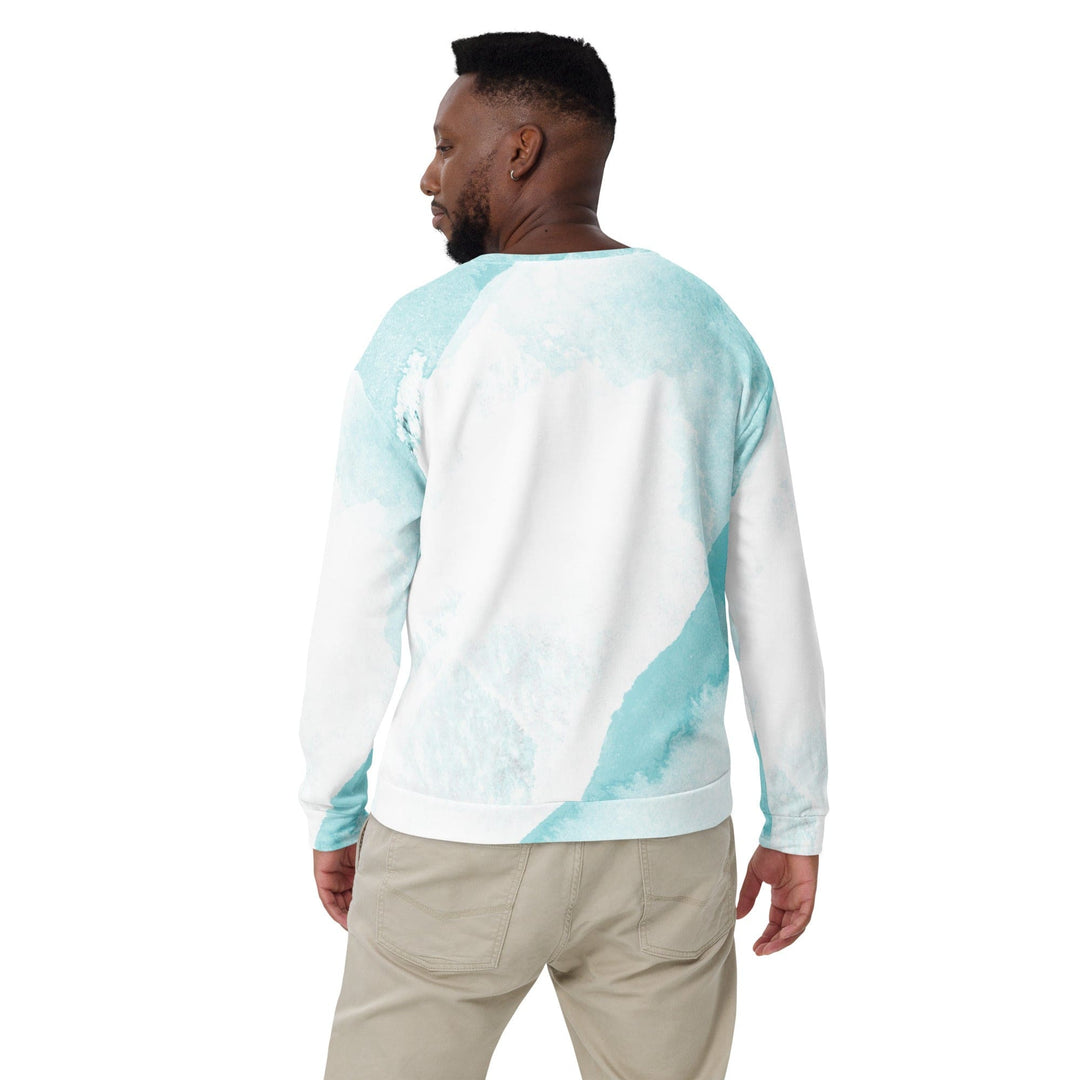 Graphic Sweatshirt for Men - Subtle Abstract Ocean Blue and White Print