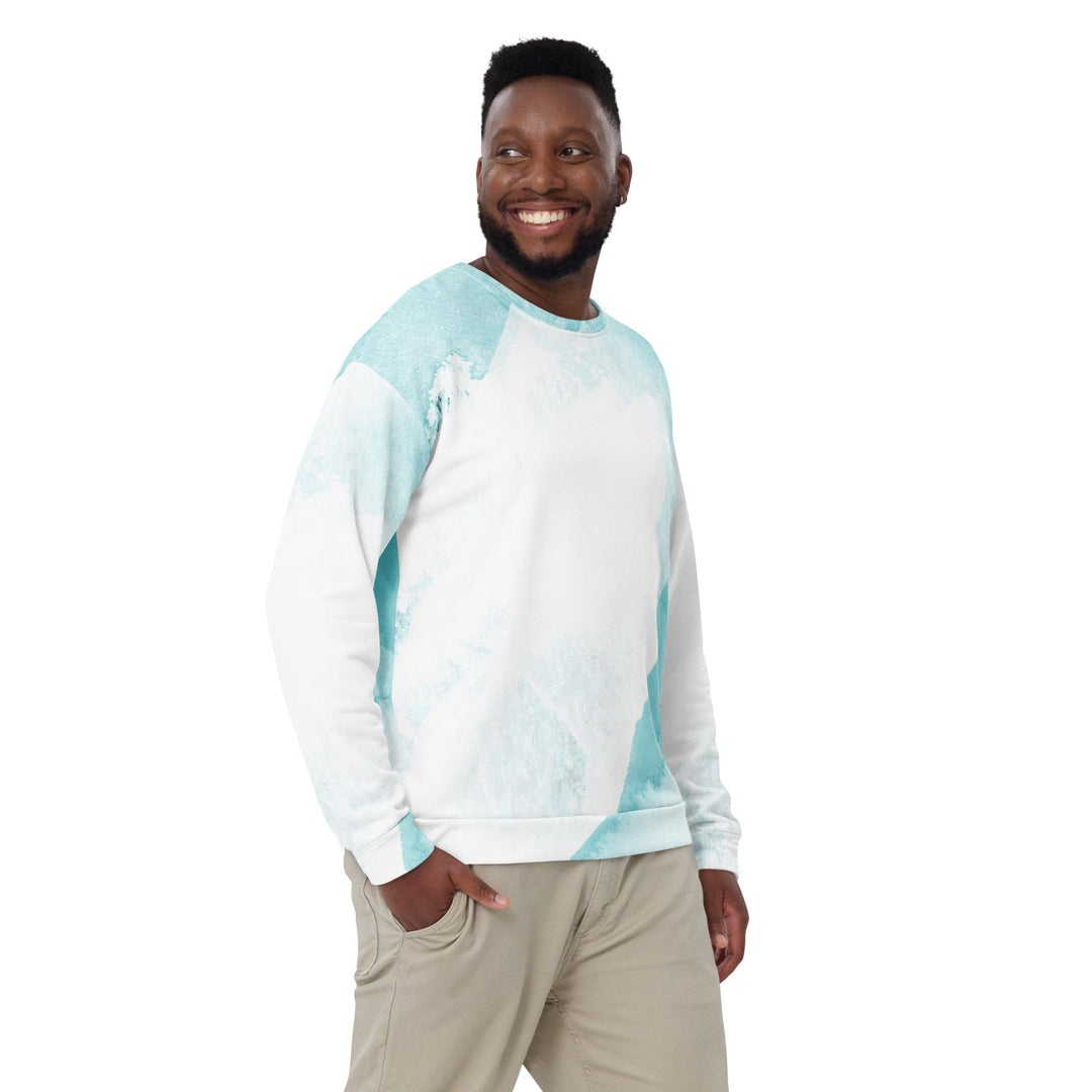 Graphic Sweatshirt for Men - Subtle Abstract Ocean Blue and White Print
