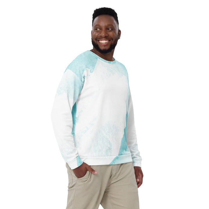 Graphic Sweatshirt for Men - Subtle Abstract Ocean Blue and White Print
