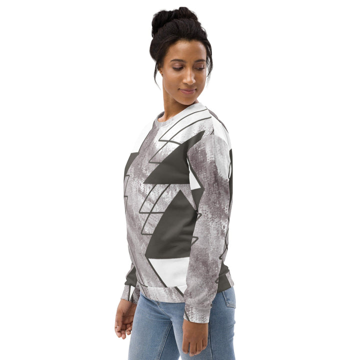 Graphic Sweatshirt for Women Ash Grey and White Triangular Colorblock