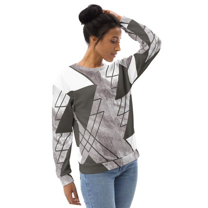 Graphic Sweatshirt for Women Ash Grey and White Triangular Colorblock