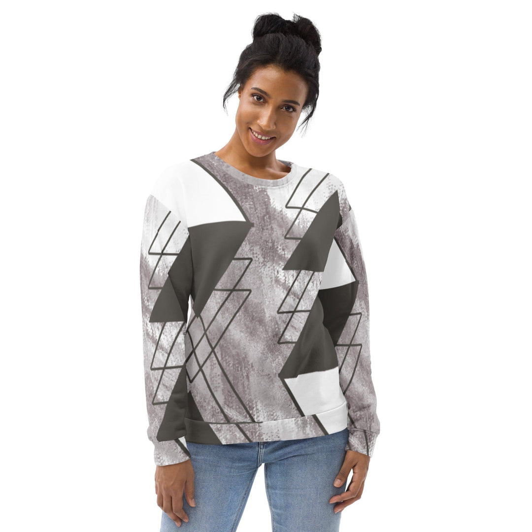 Graphic Sweatshirt for Women Ash Grey and White Triangular Colorblock - Womens