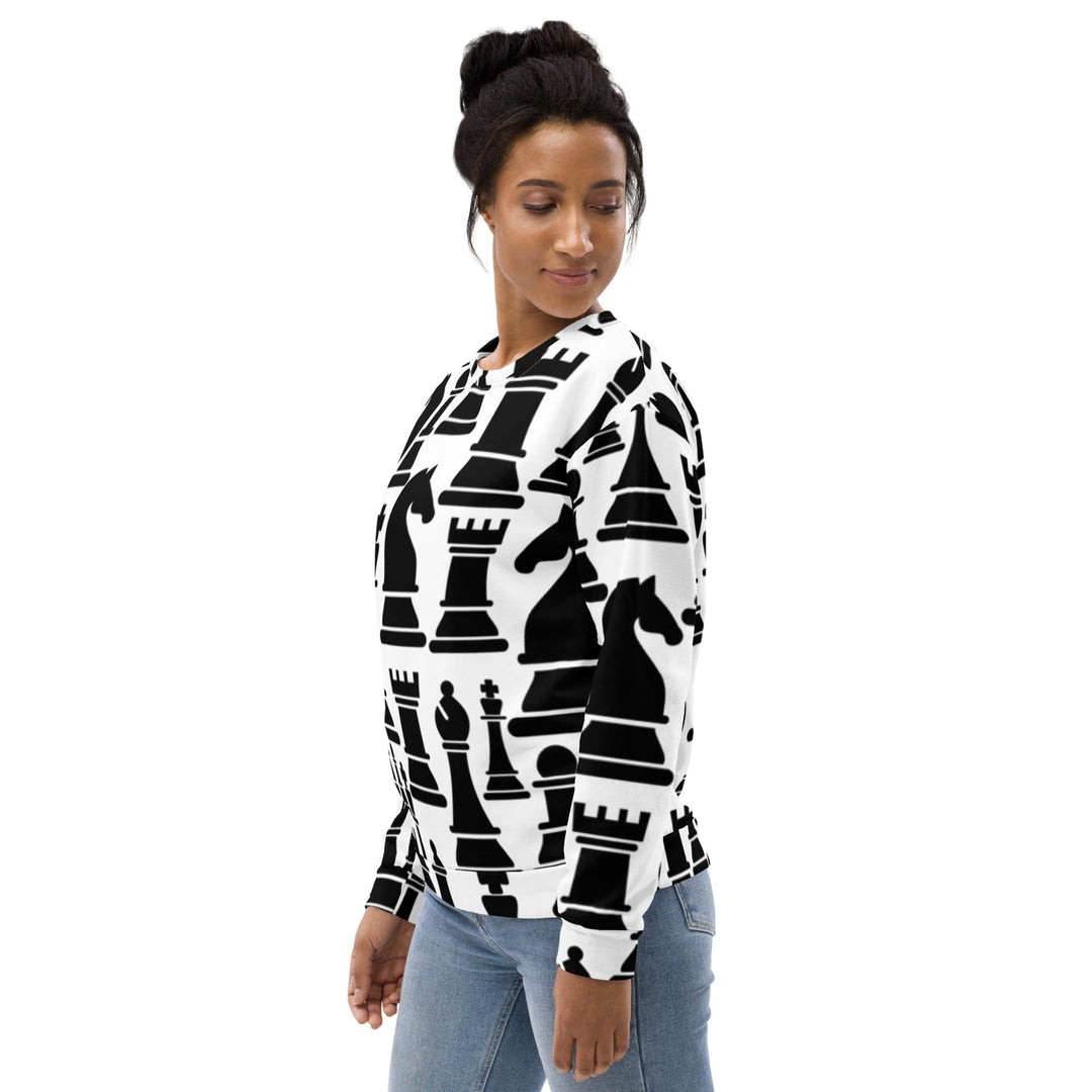 Graphic Sweatshirt for Women Black and White Chess Print - Womens | Sweatshirts