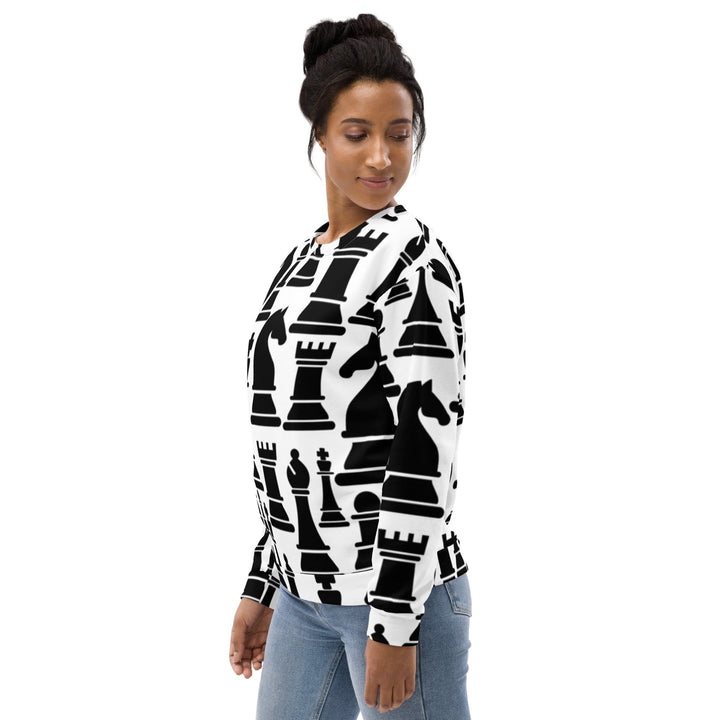 Graphic Sweatshirt for Women Black and White Chess Print - Womens | Sweatshirts