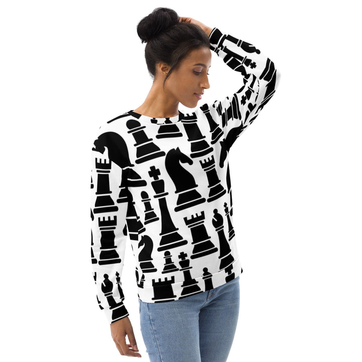 Graphic Sweatshirt for Women Black and White Chess Print - Womens | Sweatshirts