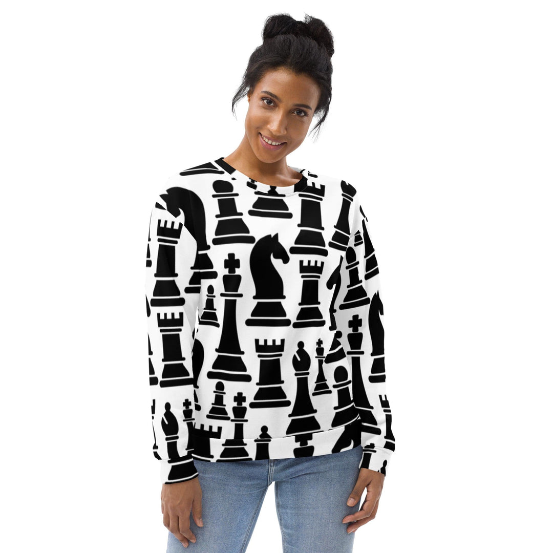 Graphic Sweatshirt for Women Black and White Chess Print - Womens | Sweatshirts