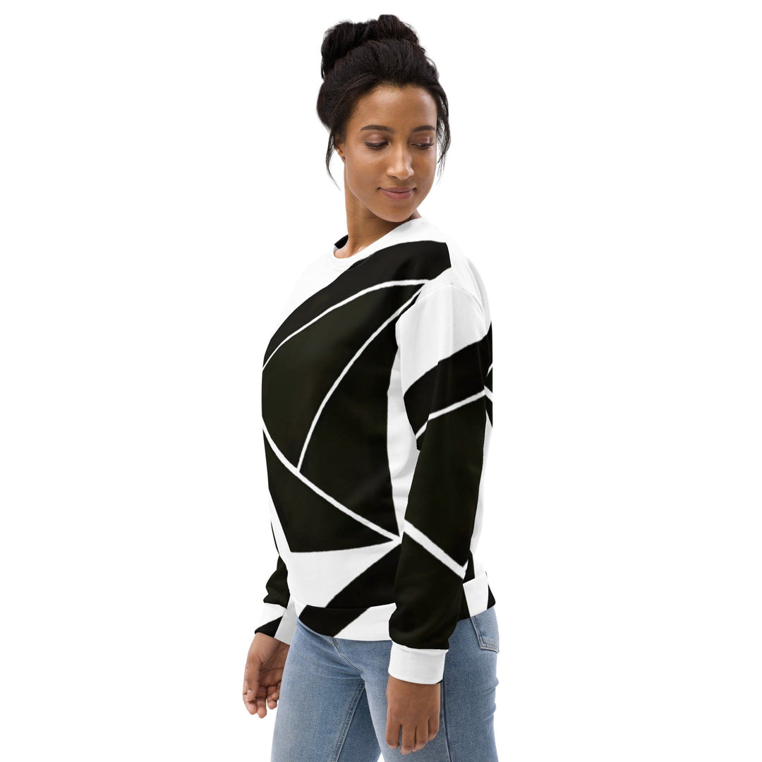 Graphic Sweatshirt for Women Black and White Geometric Pattern - Womens