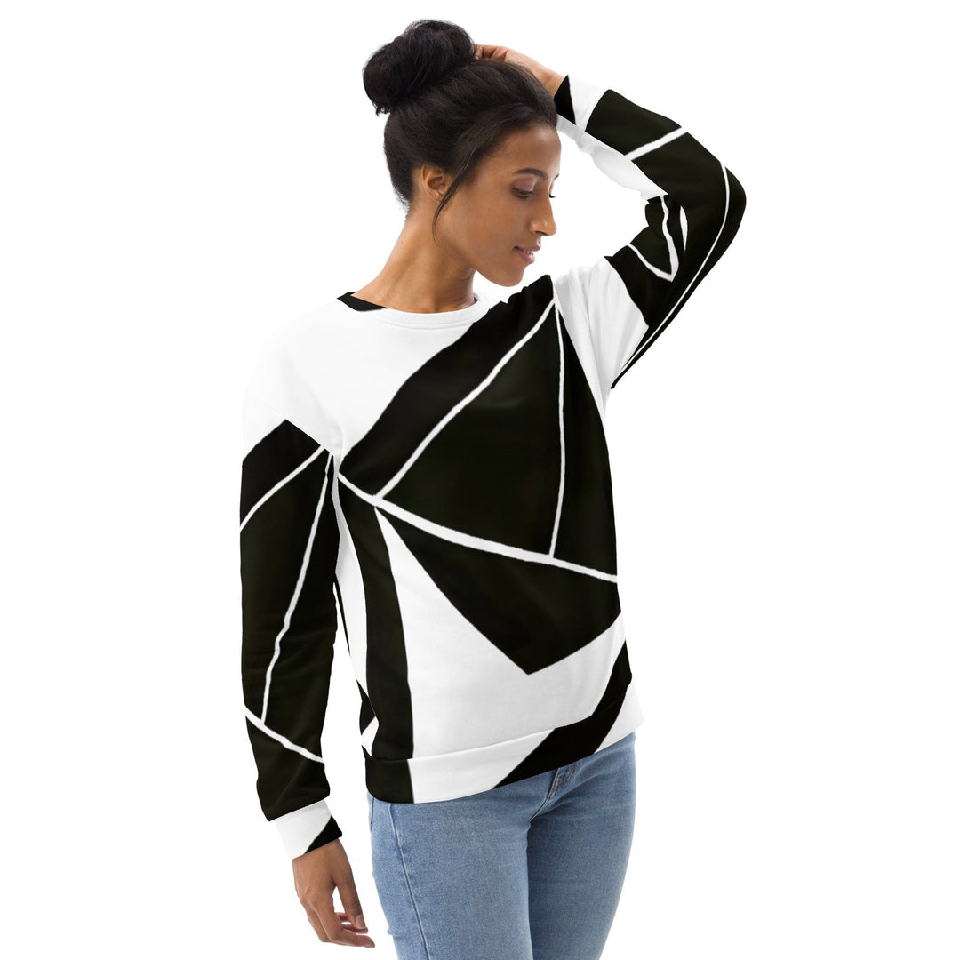 Graphic Sweatshirt for Women Black and White Geometric Pattern - Womens