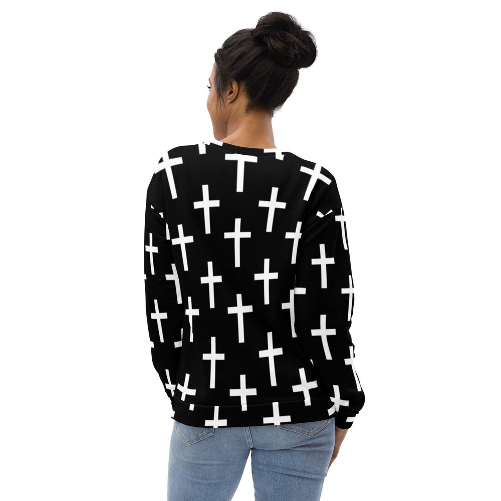 Graphic Sweatshirt for Women Black White Cross Print - Womens | Sweatshirts