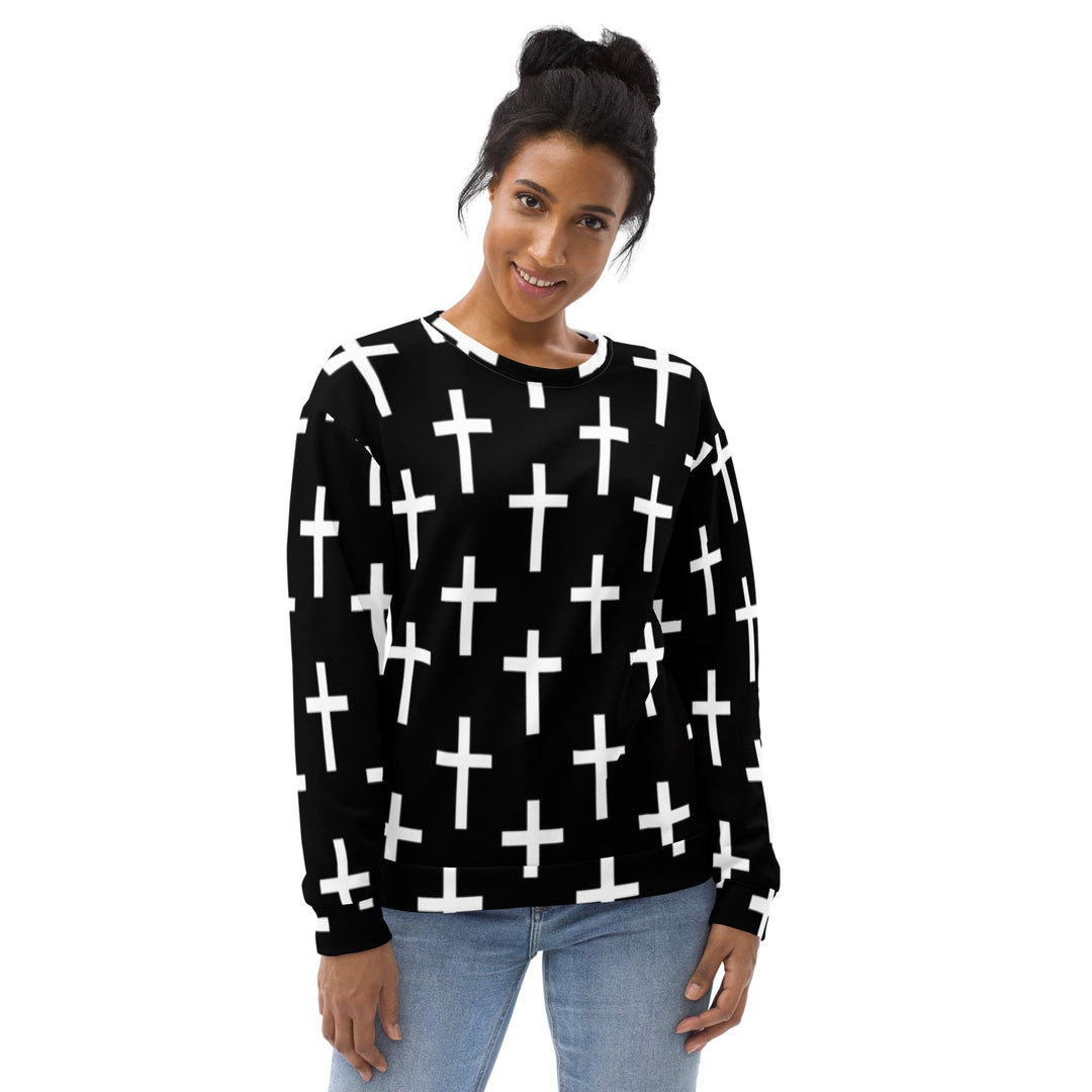 Graphic Sweatshirt for Women Black White Cross Print - Womens | Sweatshirts