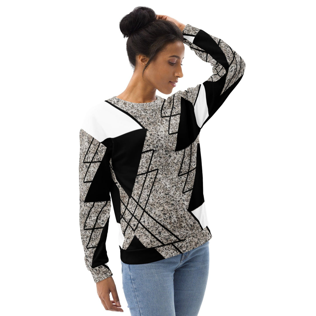 Graphic Sweatshirt for Women Black and White Triangular Colorblock