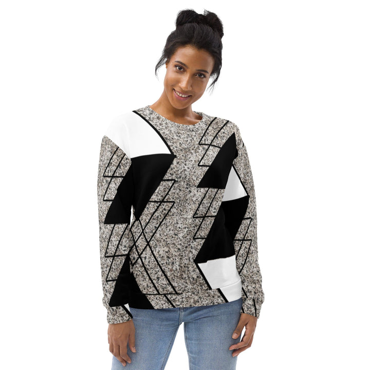 Graphic Sweatshirt for Women Black and White Triangular Colorblock