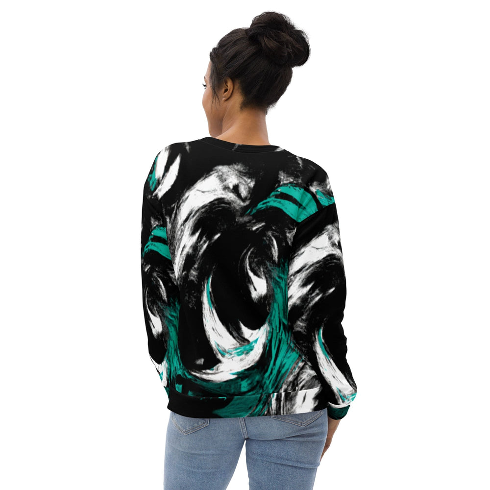 Graphic Sweatshirt for Women Black Green White Abstract Pattern - Womens