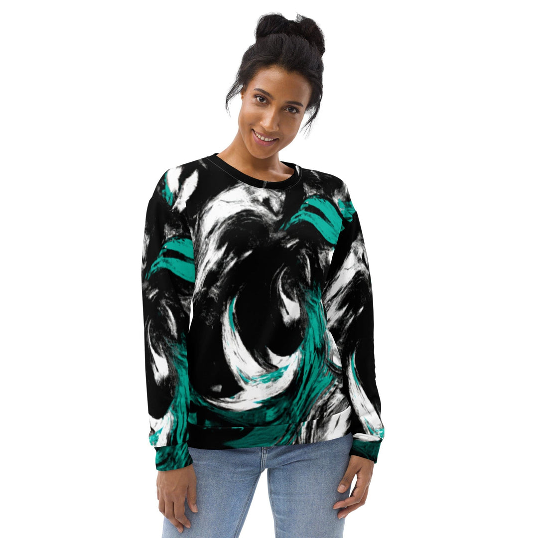 Graphic Sweatshirt for Women Black Green White Abstract Pattern - Womens