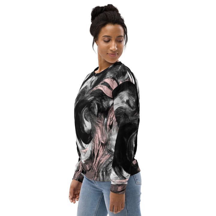 Graphic Sweatshirt for Women Black Pink White Abstract Pattern - Womens