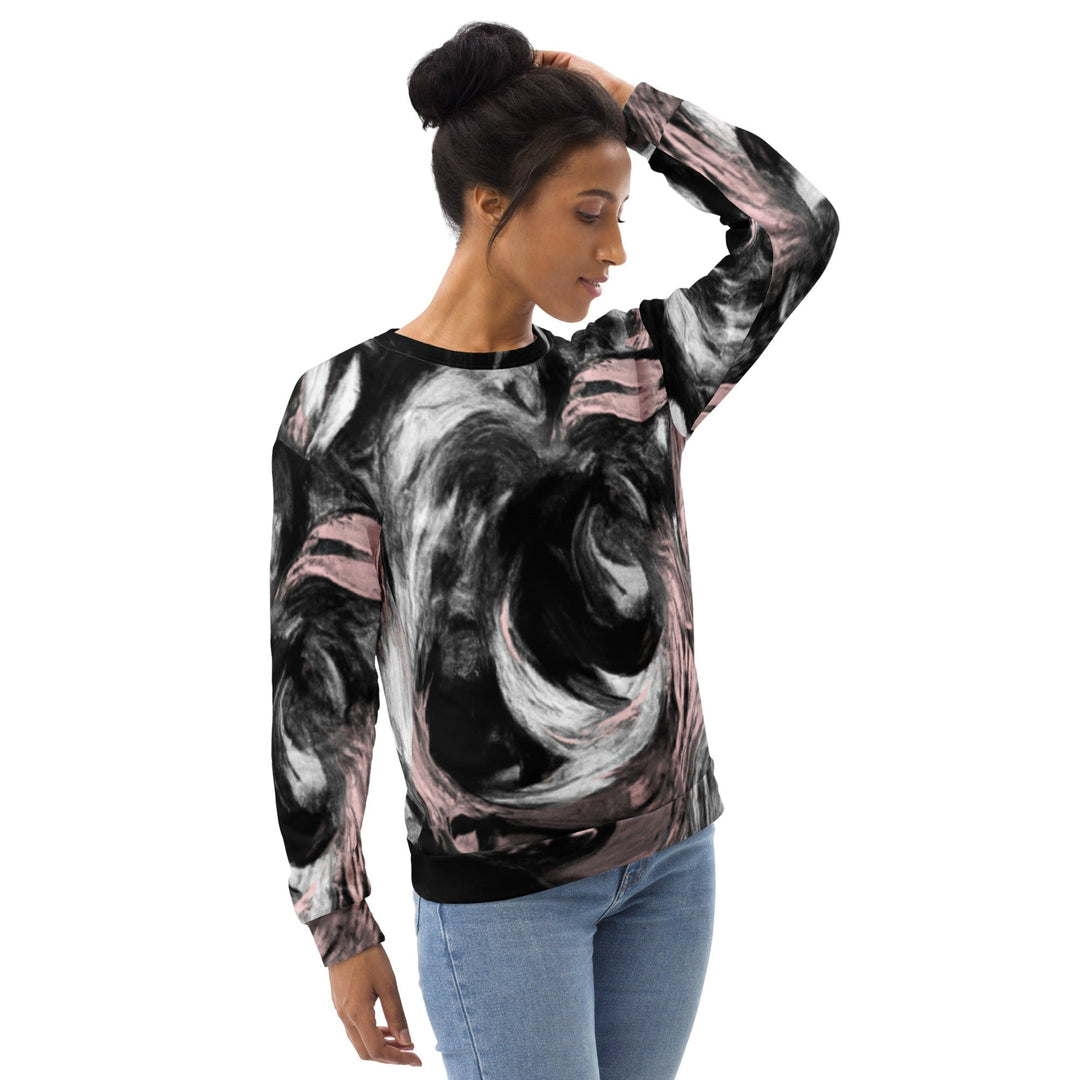 Graphic Sweatshirt for Women Black Pink White Abstract Pattern - Womens