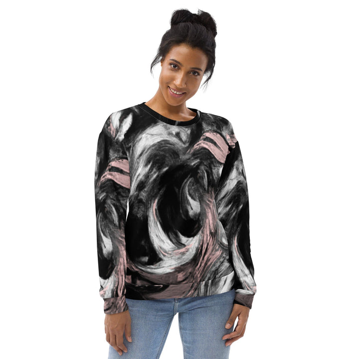 Graphic Sweatshirt for Women Black Pink White Abstract Pattern - Womens