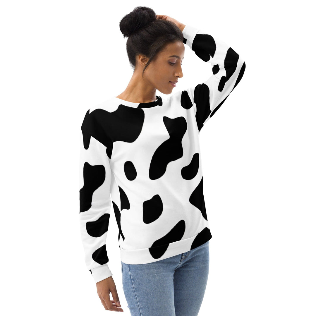 Graphic Sweatshirt for Women Black White Cow Print - Womens | Sweatshirts | AOP