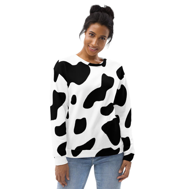 Graphic Sweatshirt for Women Black White Cow Print - Womens | Sweatshirts | AOP