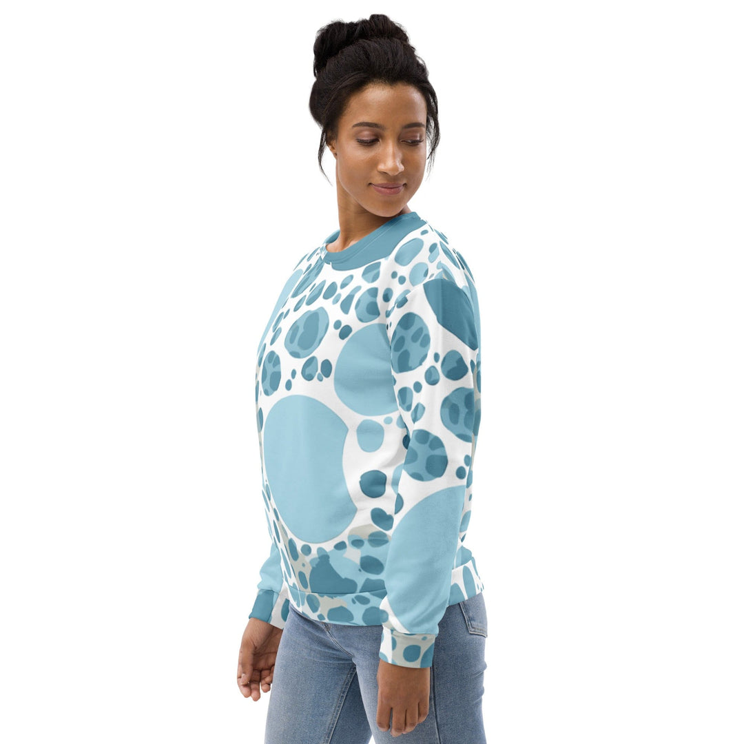 Graphic Sweatshirt for Women Blue and White Circular Spotted - Womens