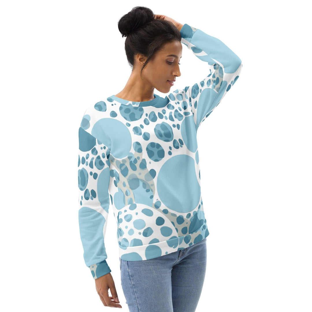 Graphic Sweatshirt for Women Blue and White Circular Spotted - Womens