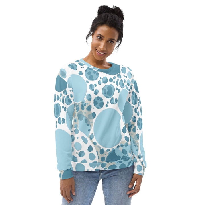 Graphic Sweatshirt for Women Blue and White Circular Spotted - Womens