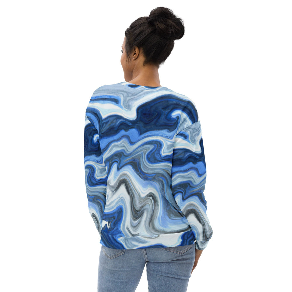 Graphic Sweatshirt for Women Blue Grey Marble Print - Womens | Sweatshirts | AOP