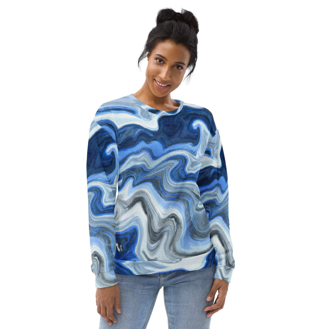 Graphic Sweatshirt for Women Blue Grey Marble Print - Womens | Sweatshirts | AOP