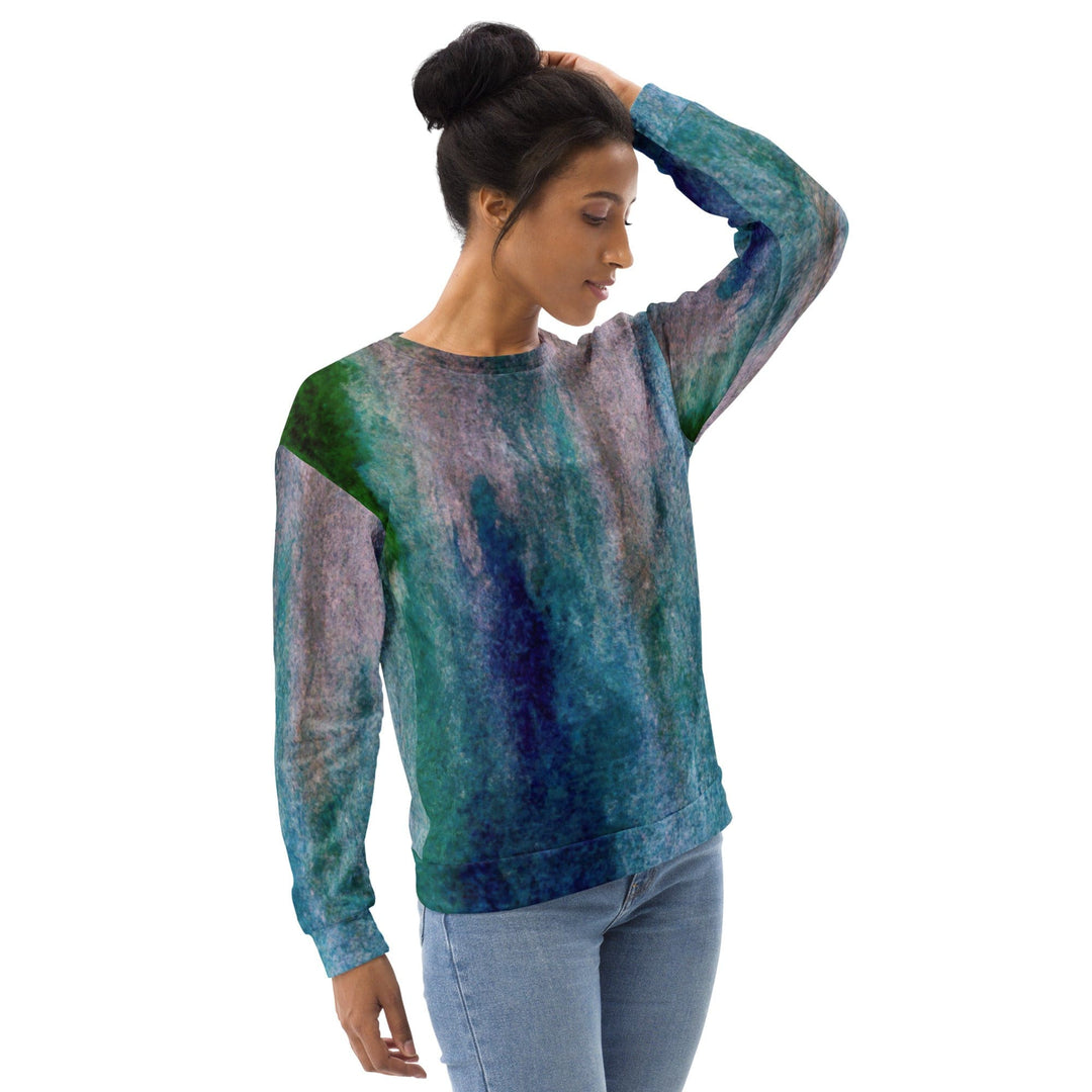 Graphic Sweatshirt for Women Blue Hue Watercolor Abstract Print