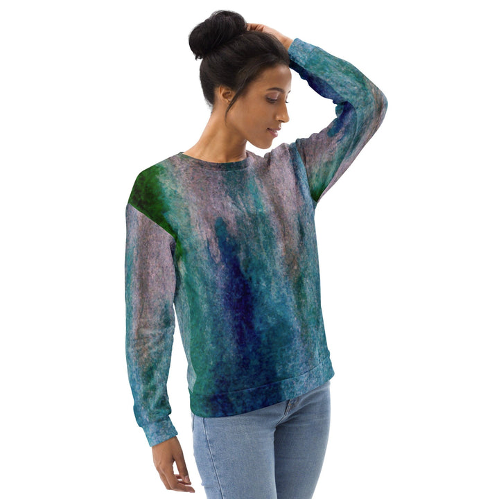 Graphic Sweatshirt for Women Blue Hue Watercolor Abstract Print