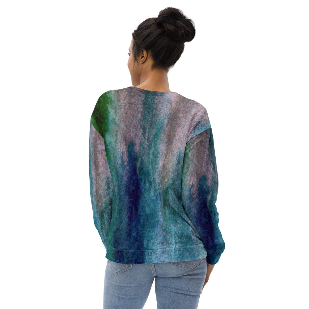 Graphic Sweatshirt for Women Blue Hue Watercolor Abstract Print - Womens