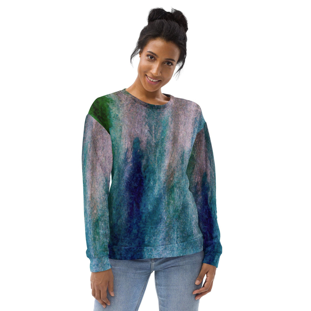 Graphic Sweatshirt for Women Blue Hue Watercolor Abstract Print - Womens