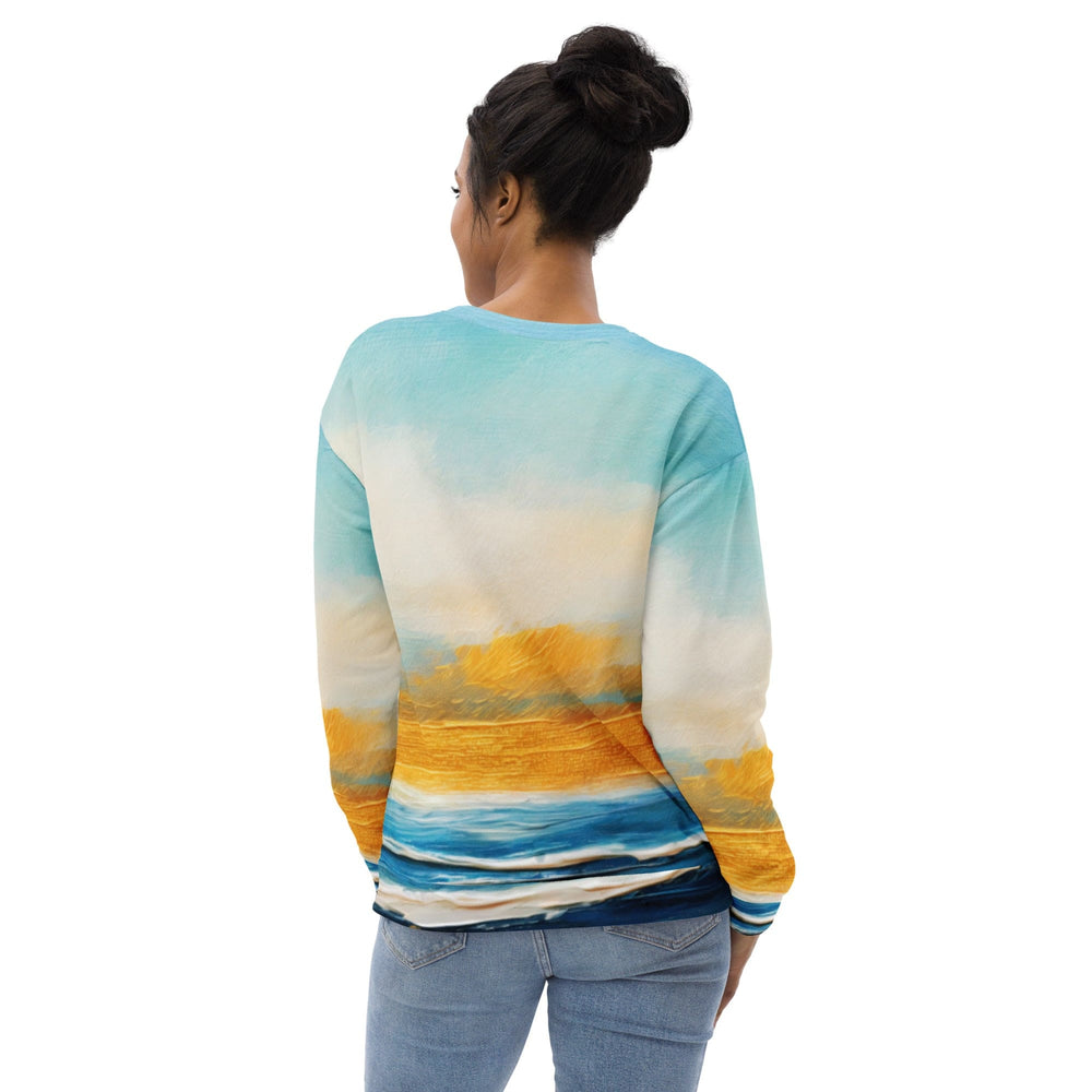 Graphic Sweatshirt for Women Blue Ocean Golden Sunset Print 2 - Womens