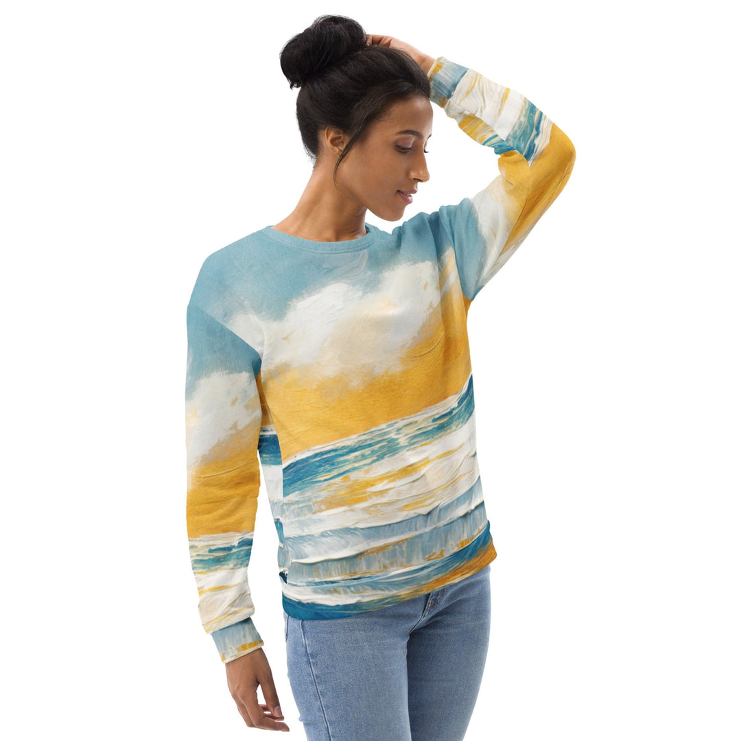 Graphic Sweatshirt for Women Blue Ocean Golden Sunset Print