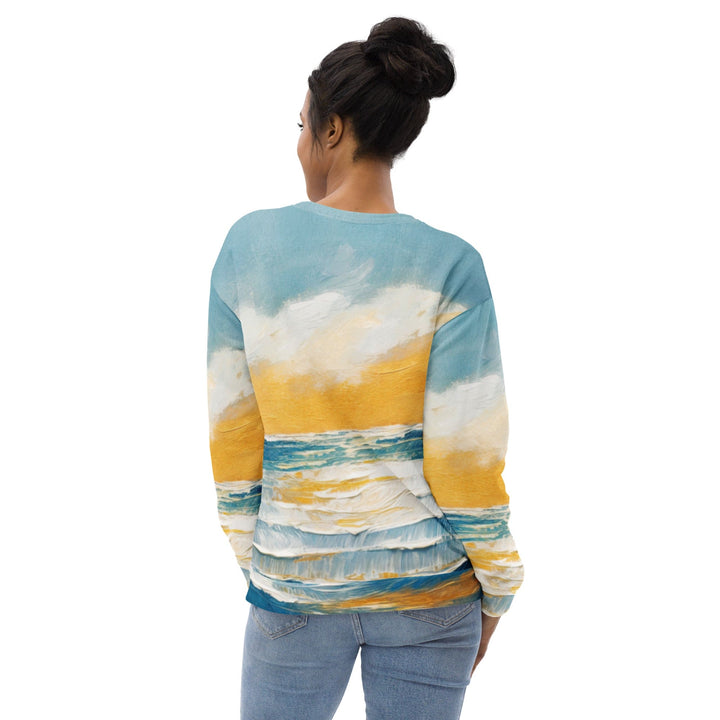 Graphic Sweatshirt for Women Blue Ocean Golden Sunset Print