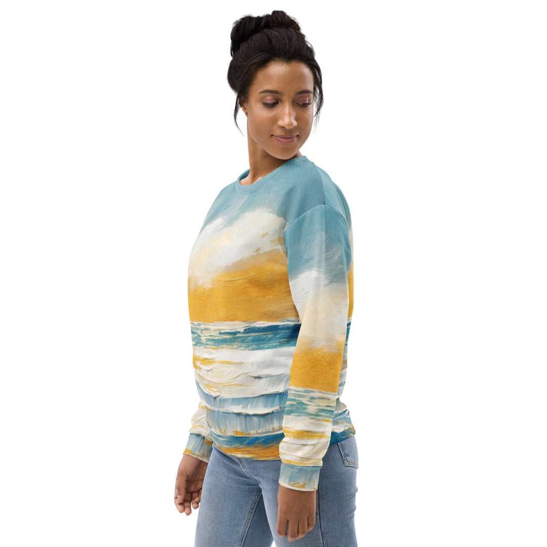 Graphic Sweatshirt for Women Blue Ocean Golden Sunset Print