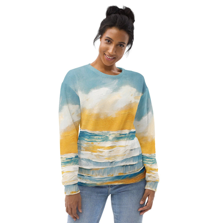 Graphic Sweatshirt for Women Blue Ocean Golden Sunset Print