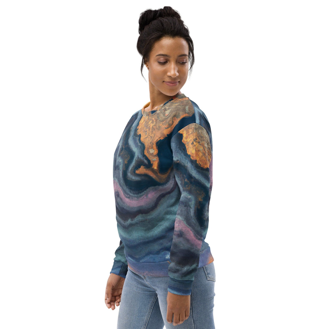 Graphic Sweatshirt for Women Blue Pink Marble Swirl Print - Womens