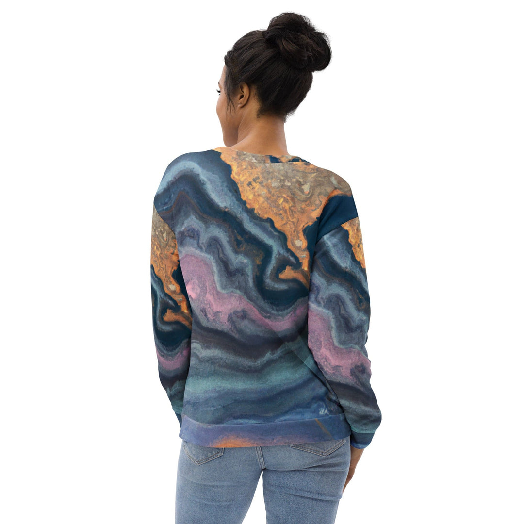 Graphic Sweatshirt for Women Blue Pink Marble Swirl Print - Womens