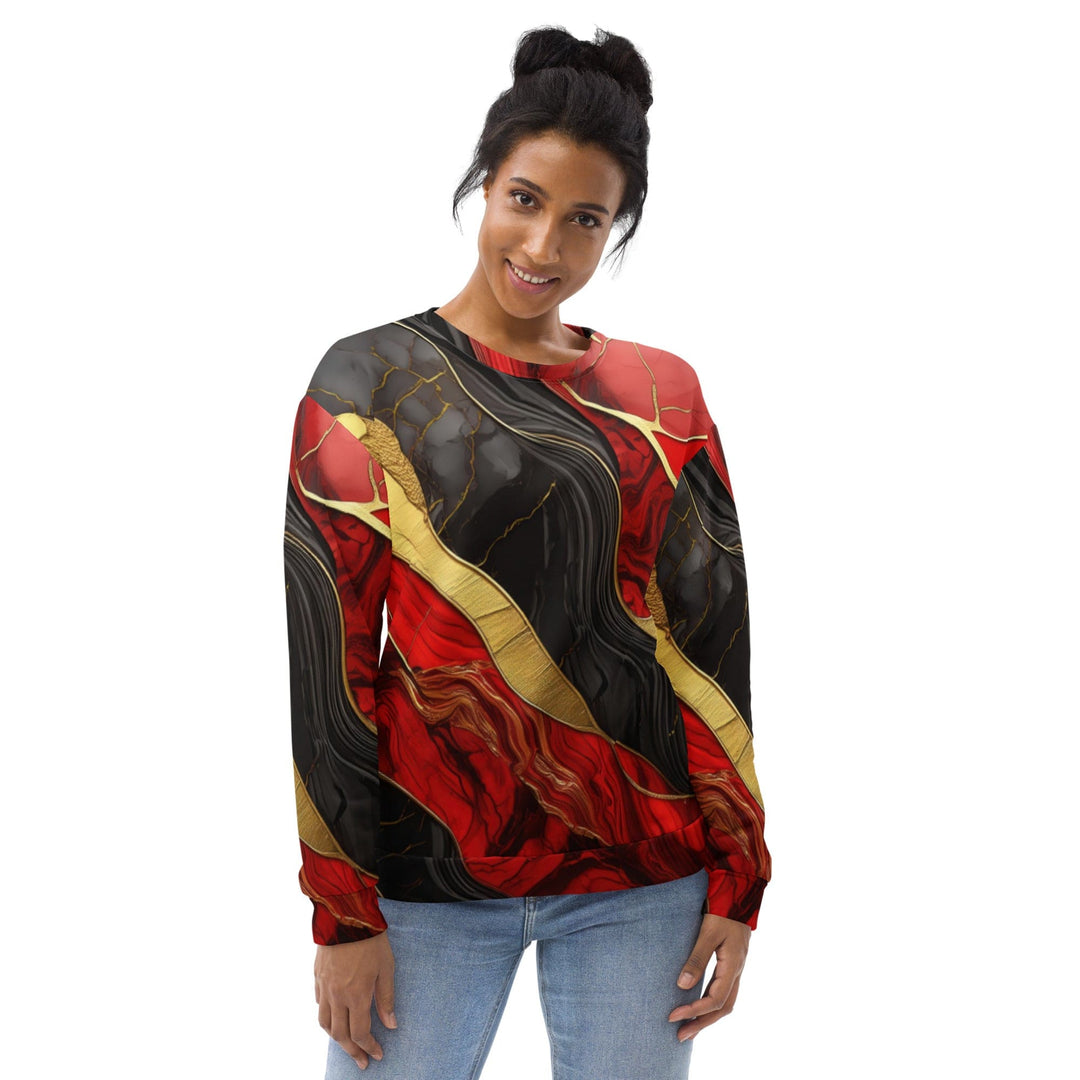 Graphic Sweatshirt for Women Bold Red Gold Tones Print - Womens | Sweatshirts