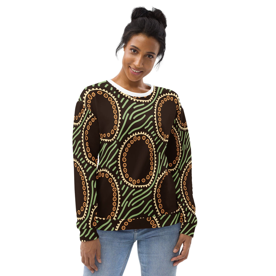 Graphic Sweatshirt for Women Brown Green Geometric Lines - Womens | Sweatshirts