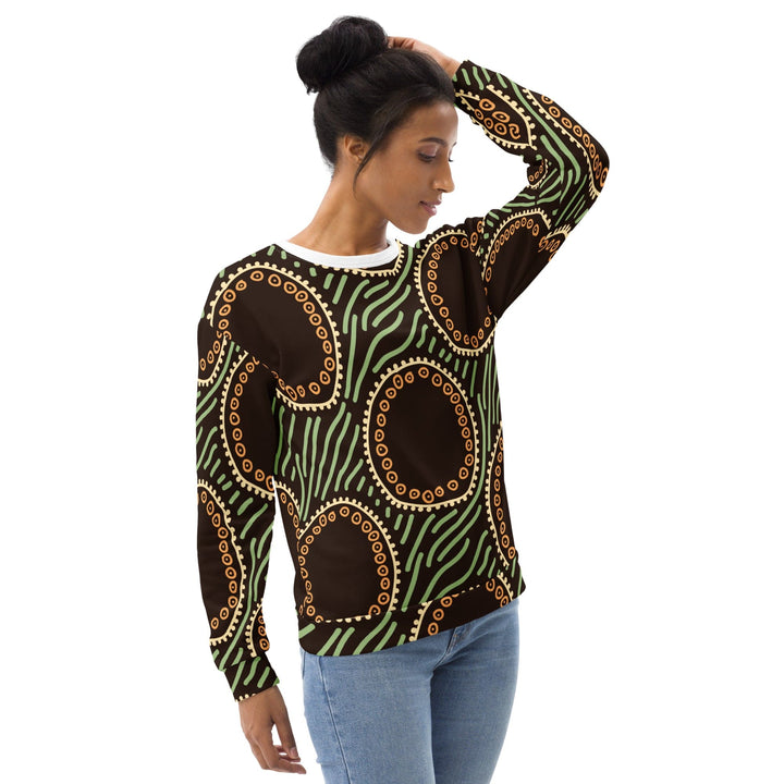 Graphic Sweatshirt for Women Brown Green Geometric Lines - Womens | Sweatshirts