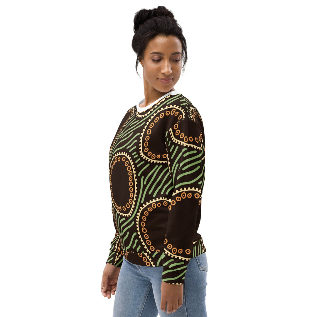 Graphic Sweatshirt for Women Brown Green Geometric Lines - Womens | Sweatshirts