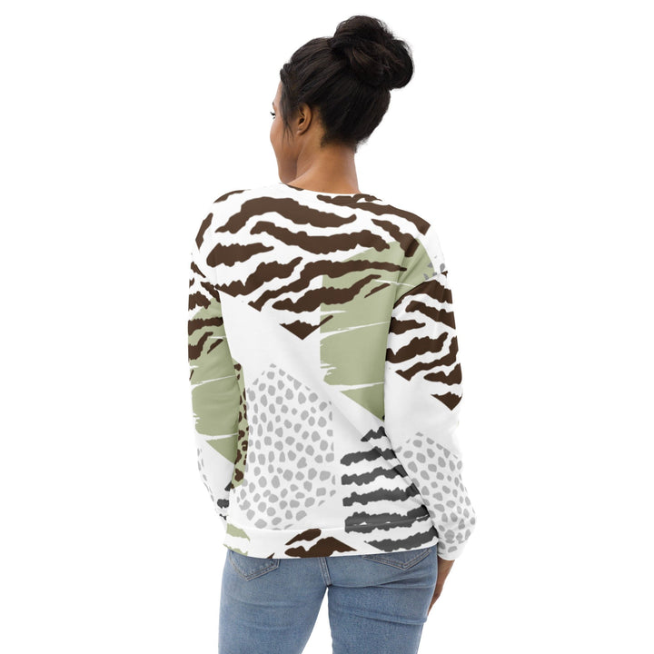 Graphic Sweatshirt for Women Brown Green Grey Geometric Hexagon Print - Womens